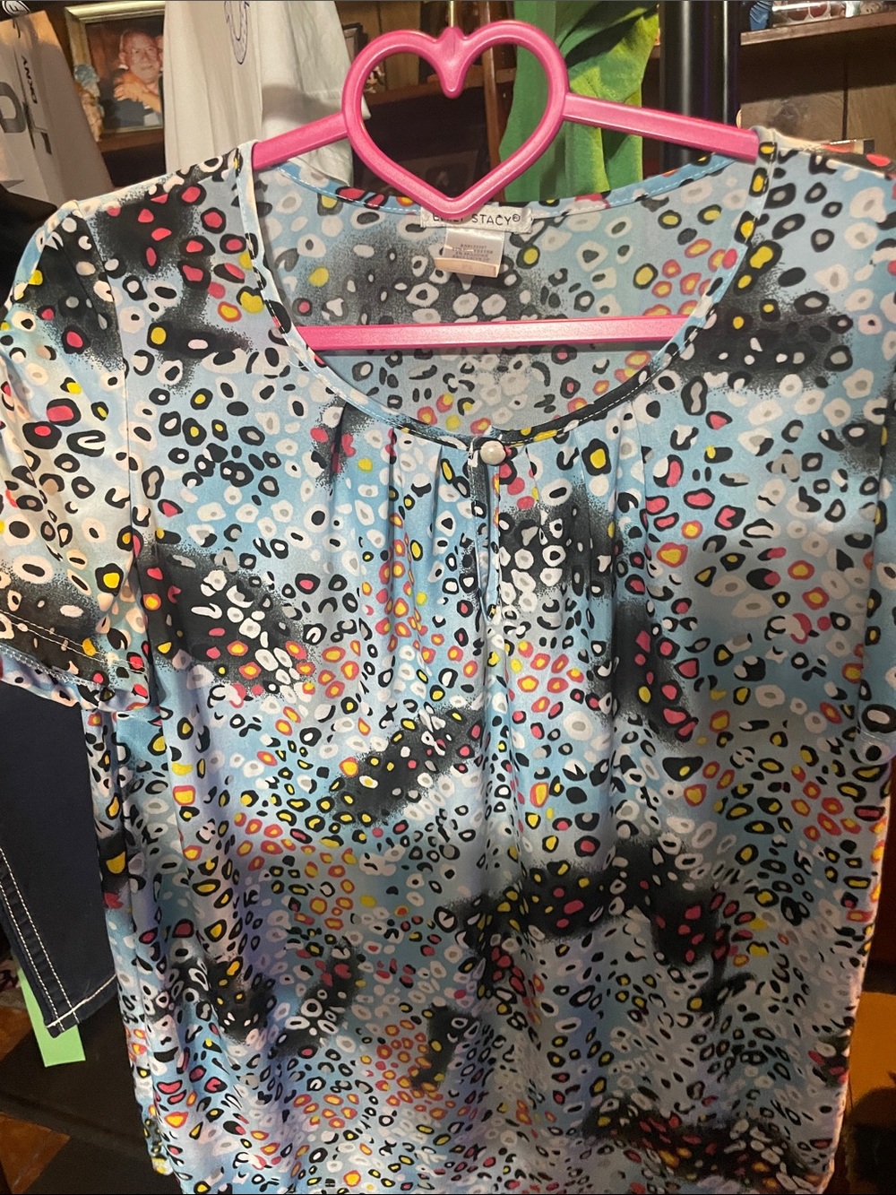 StacyC Multicolor Printed Short-Sleeve Blouse - Blue